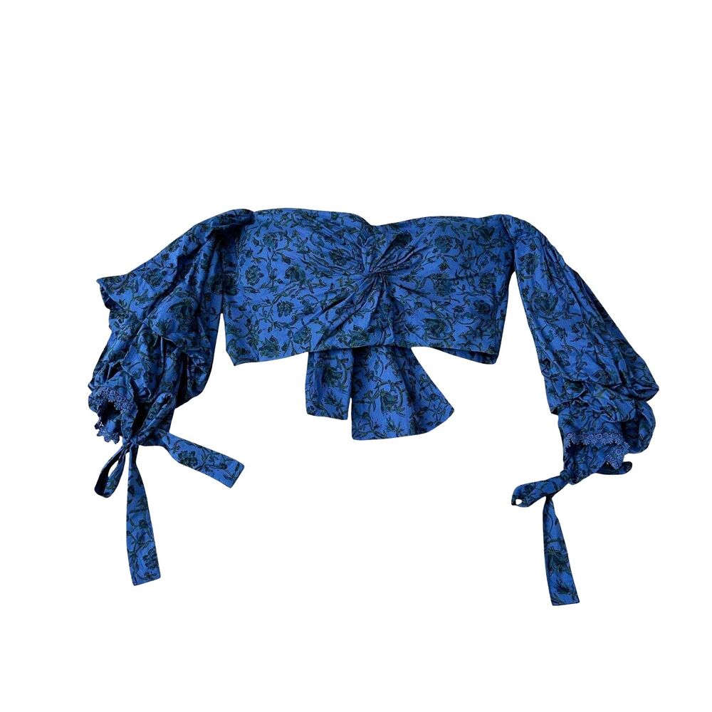 EDDY Casey Puff Sleeve Top in Blue Floral Size M